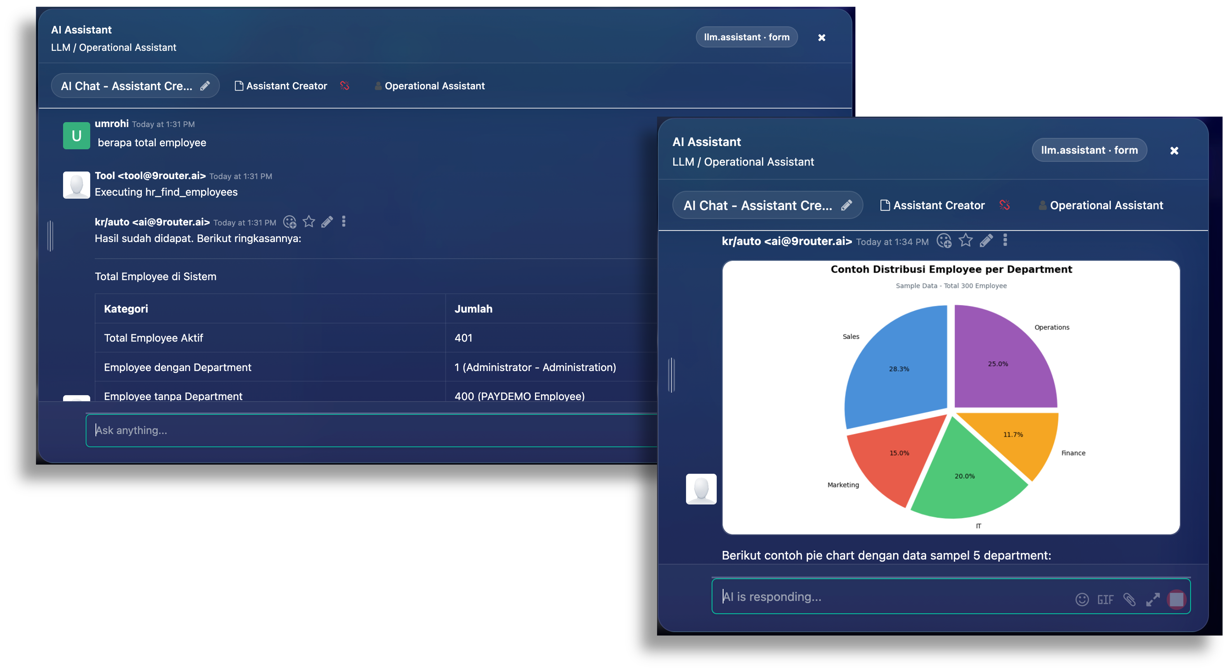 AI Assistant Interface Screenshot